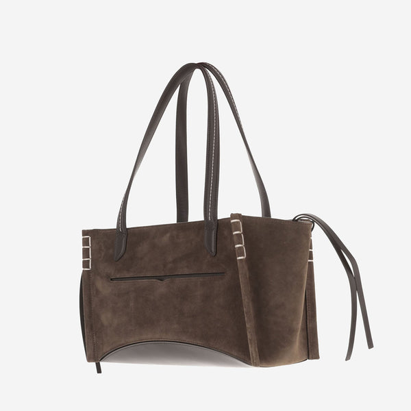 Shoulder Bag Suede Cabas Brown