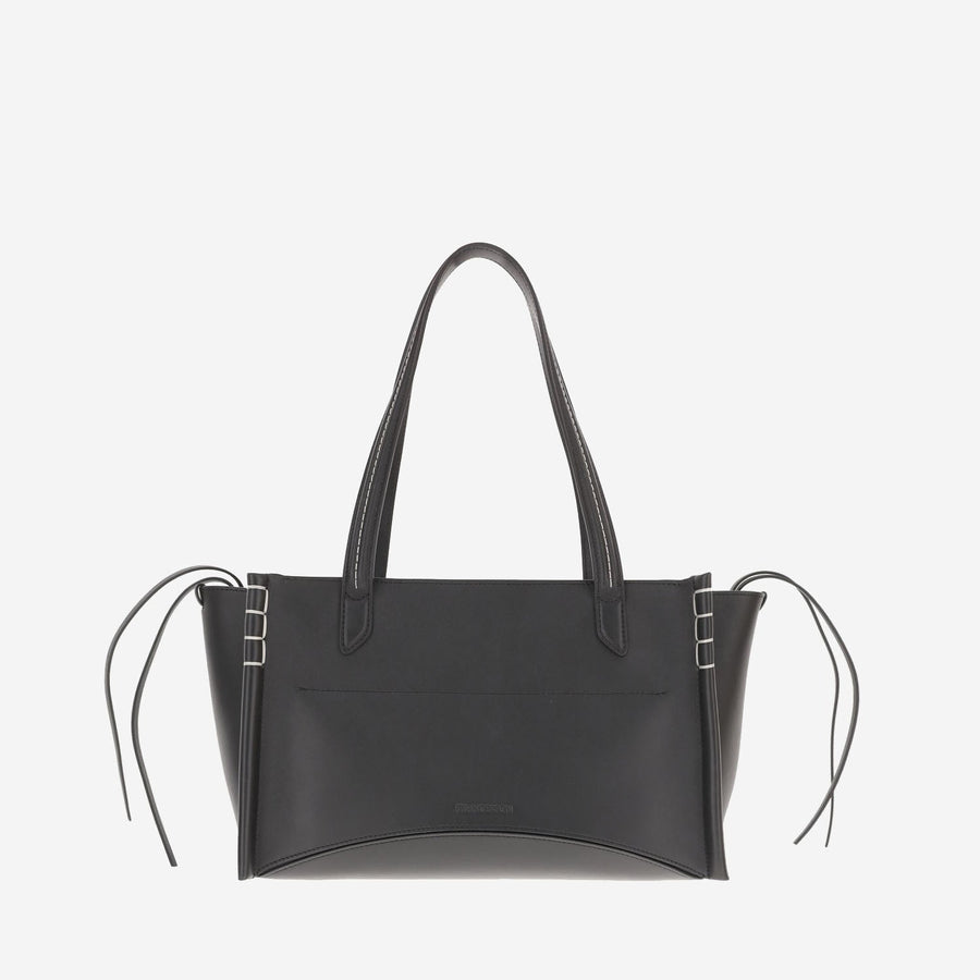 Shoulder Bag Elongated Cabas Leather Black
