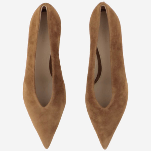 Suede Pointed-Toe Pumps Beige