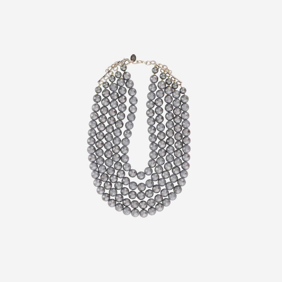 Multistrand Necklace Grey Pearls Plastic