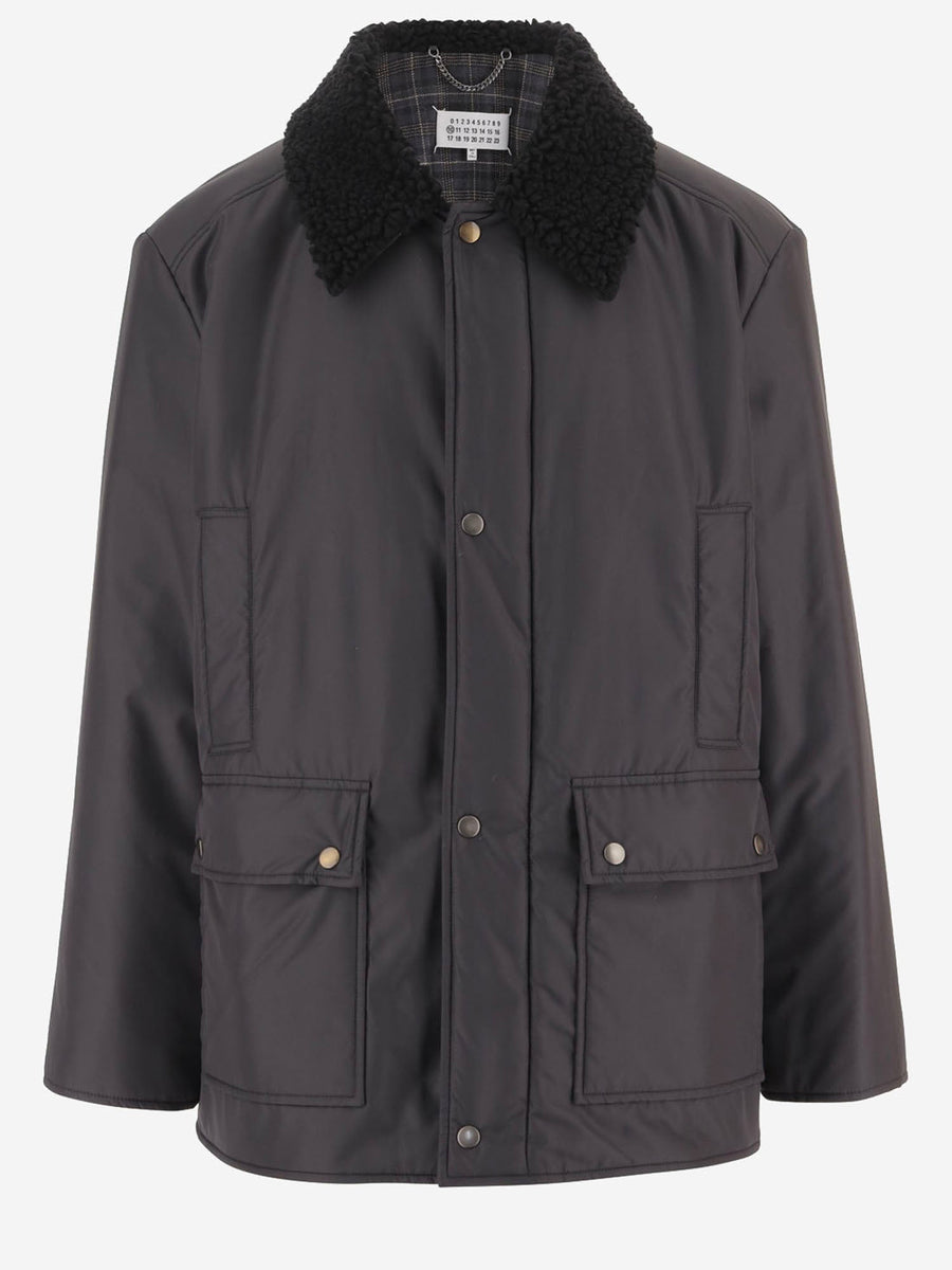 Nylon Jacket With Shearling Collar Black Polyester