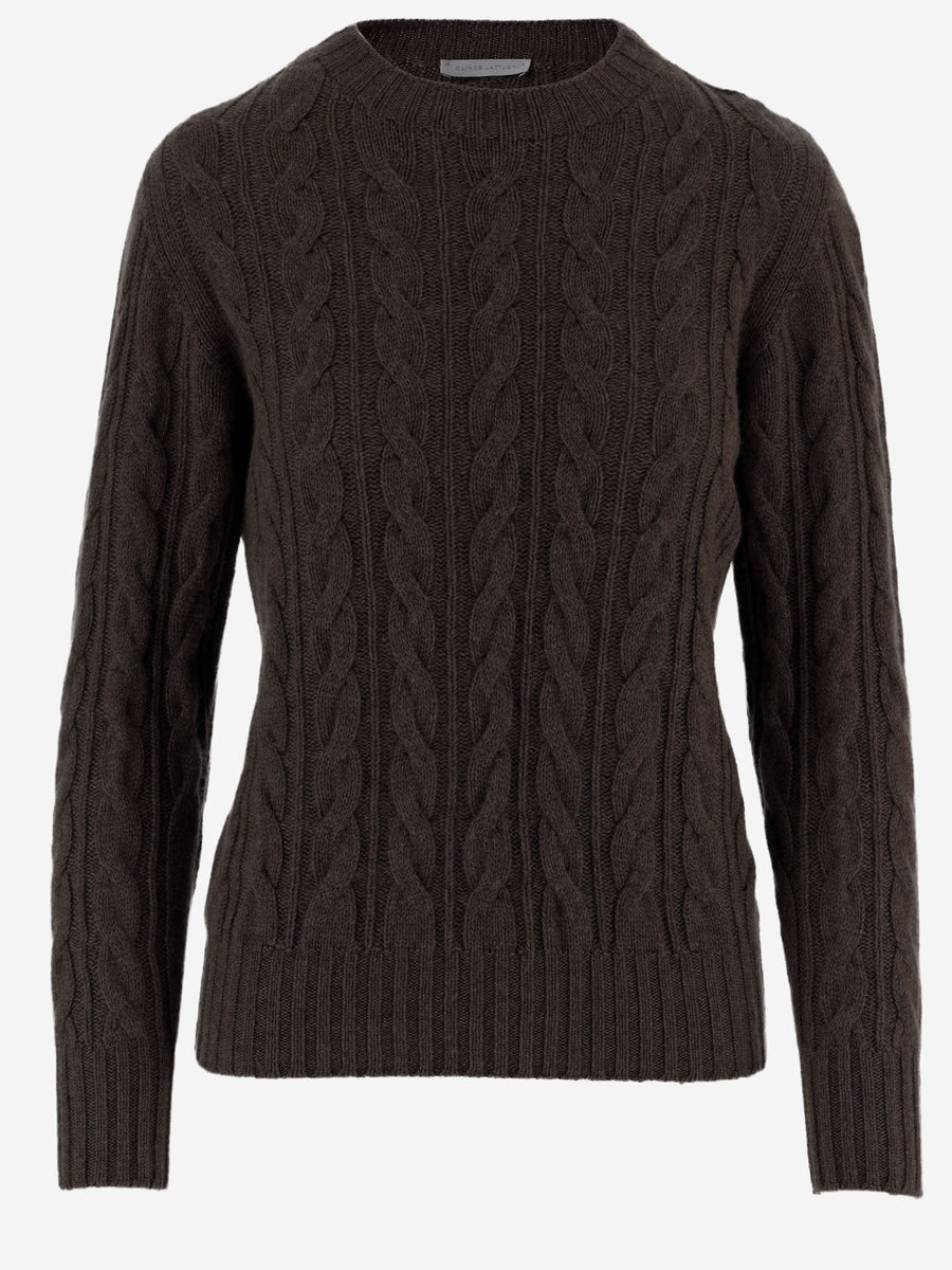 Cable-Knit Cashmere Sweater Dark Brown