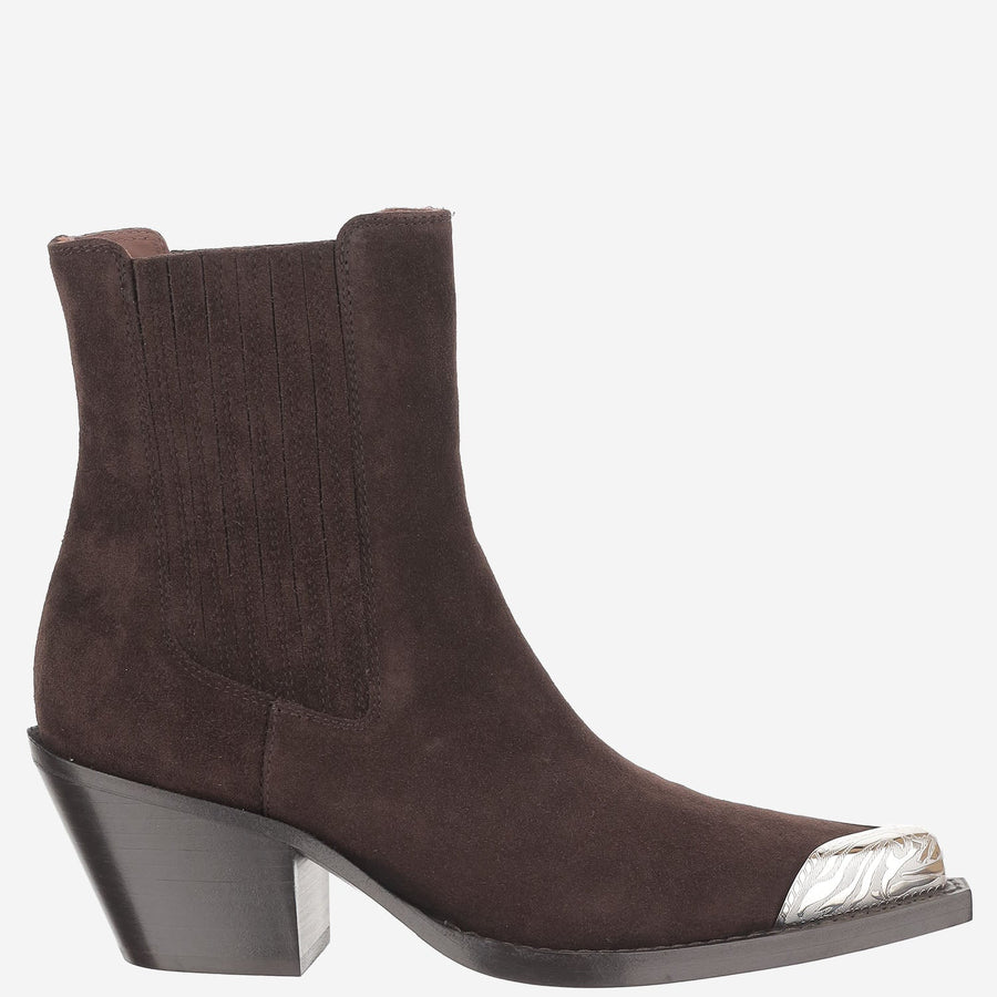 Suede Ankle Boots Dark Brown Calf Leather