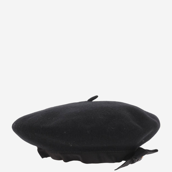 Wool Beanie With Grosgrain Bow Black Hat