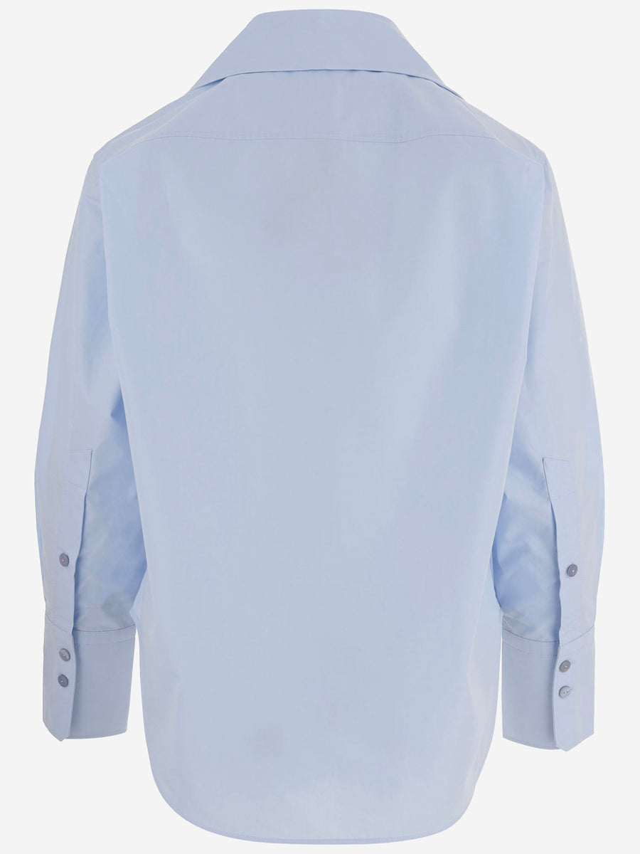 Cotton Blouse With Knotted Collar Light Blue Organic Shirt