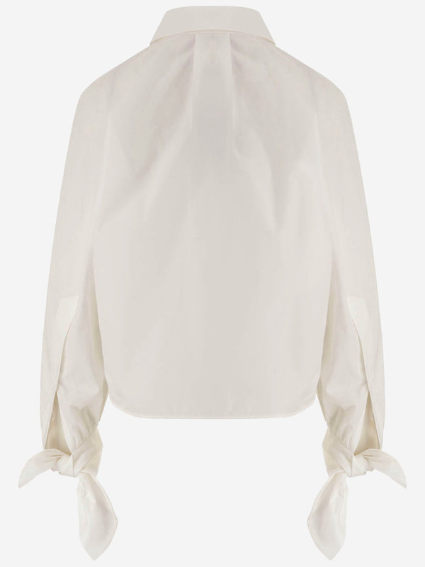Cotton Blouse With Tied Sleeves White Organic Shirt