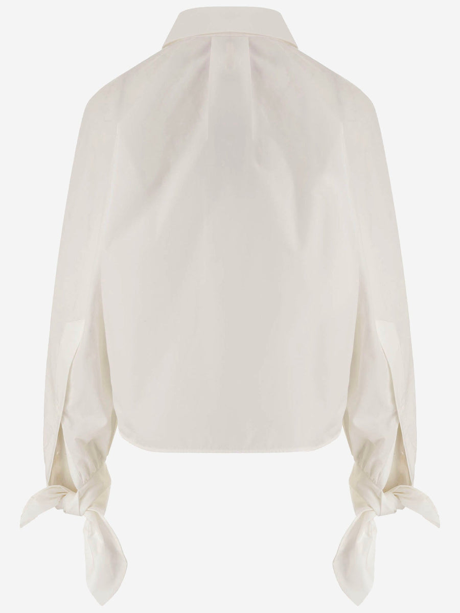 Cotton Blouse With Tied Sleeves White Organic Shirt