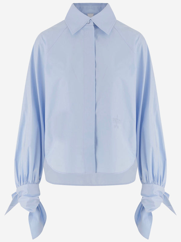 Cotton Blouse With Tied Sleeves Light Blue Shirt