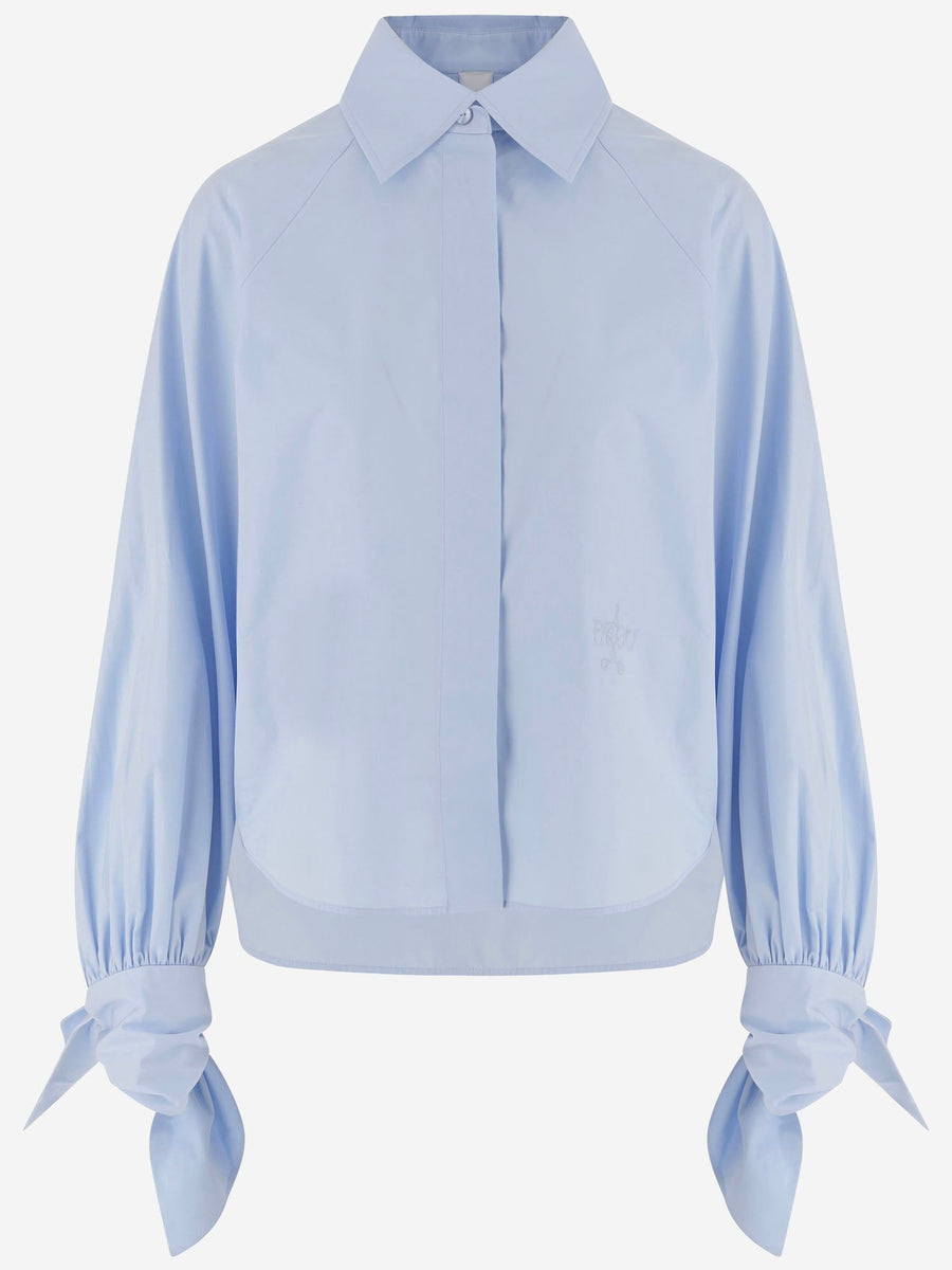 Cotton Blouse With Tied Sleeves Light Blue Shirt