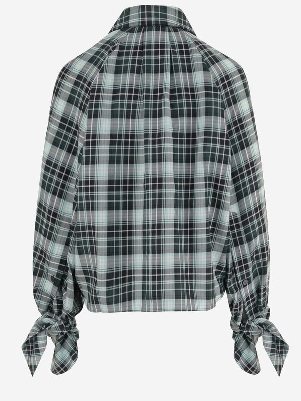 Cotton Check Blouse With Tied Sleeves Multicolour Shirt