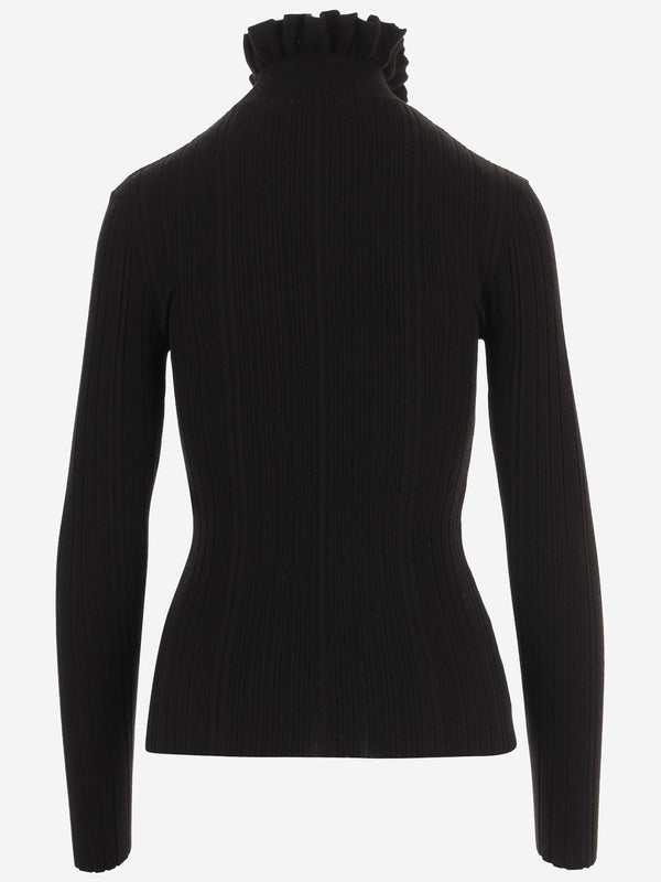 Merino Wool Sweater With Ruffles Black