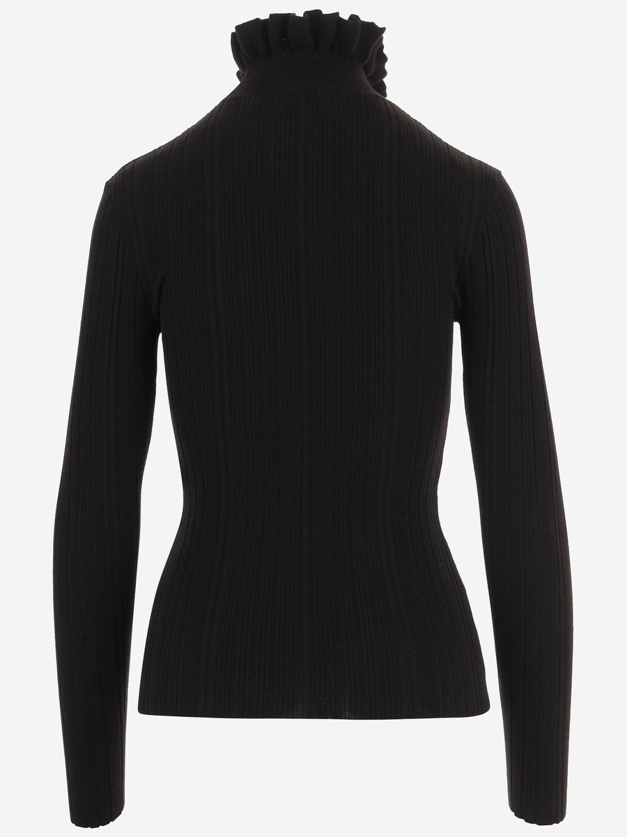 Merino Wool Sweater With Ruffles Black