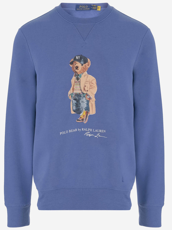 Sweatshirt Cotton-Blend Polo Bear Print Blue Knitwear