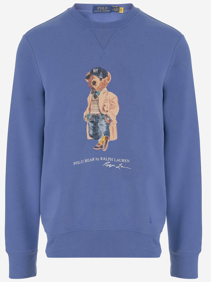 Sweatshirt Cotton-Blend Polo Bear Print Blue Knitwear
