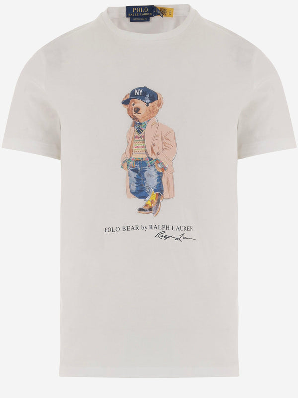Cotton T-Shirt With Polo Bear Print White T-shirts