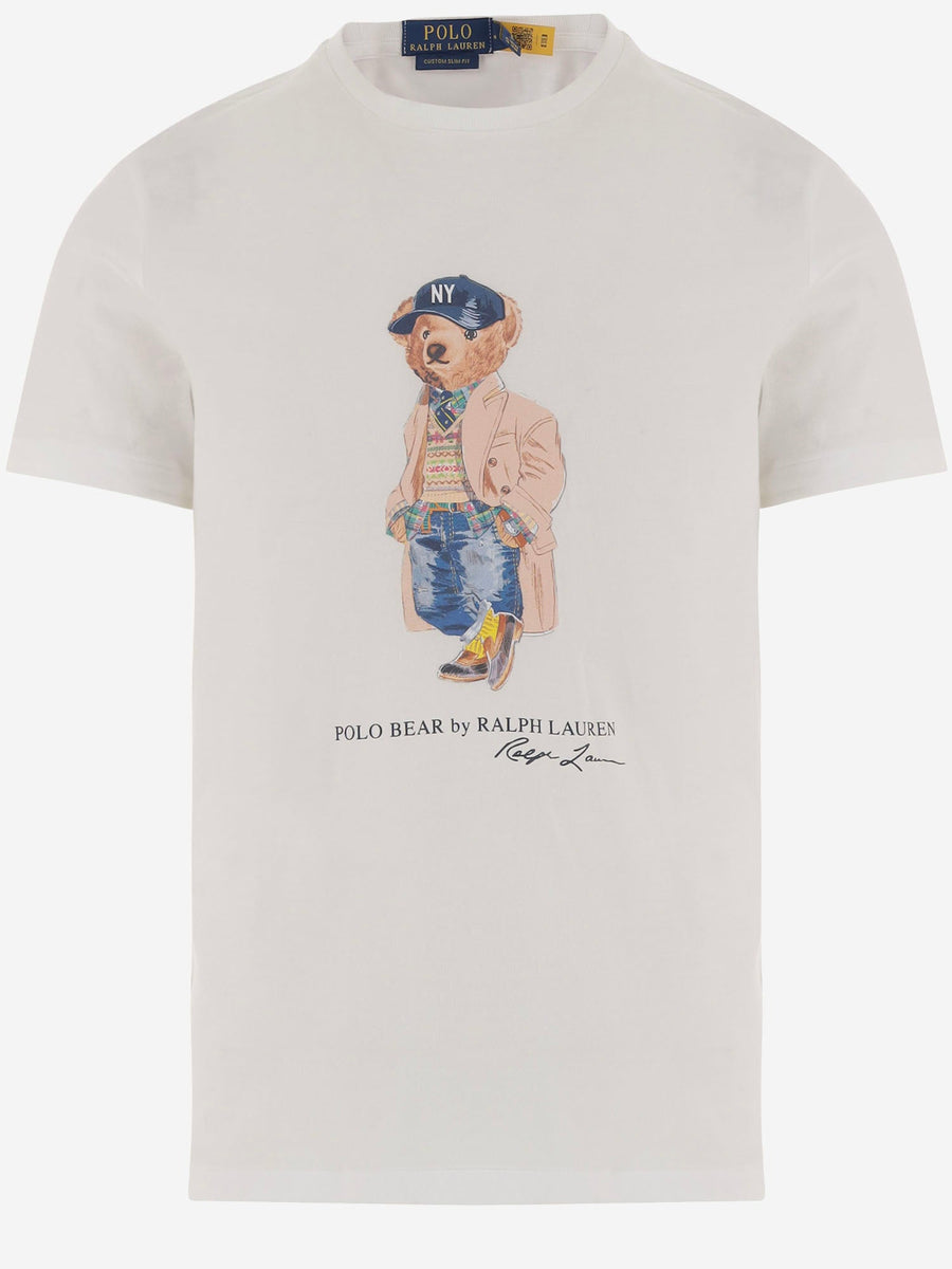 Cotton T-Shirt With Polo Bear Print White T-shirts