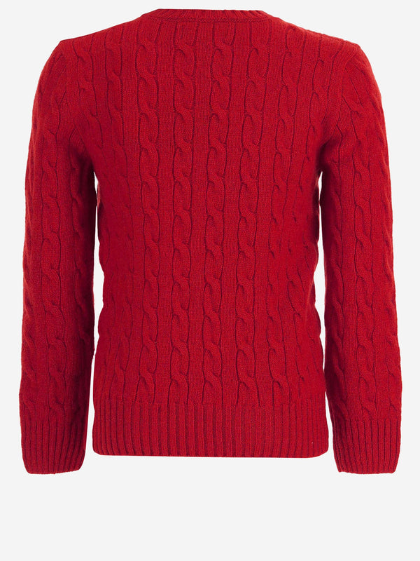 Sweater Cable-Knit Red Wool