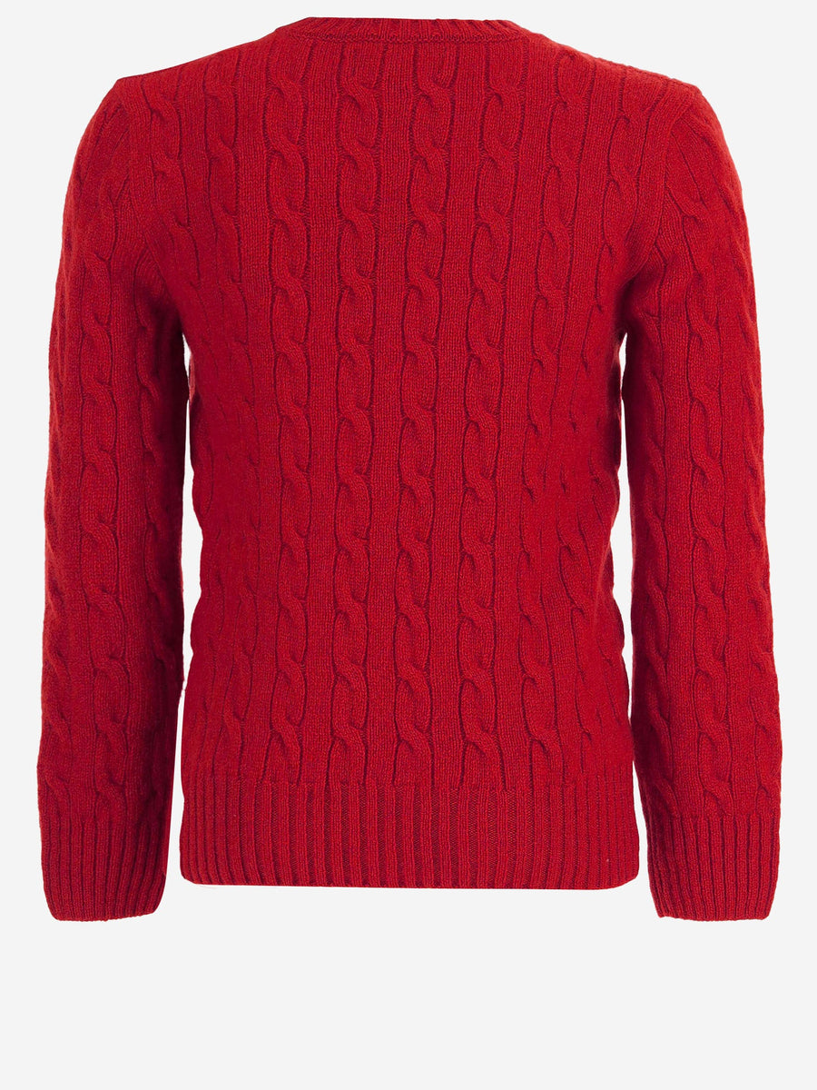 Sweater Cable-Knit Red Wool