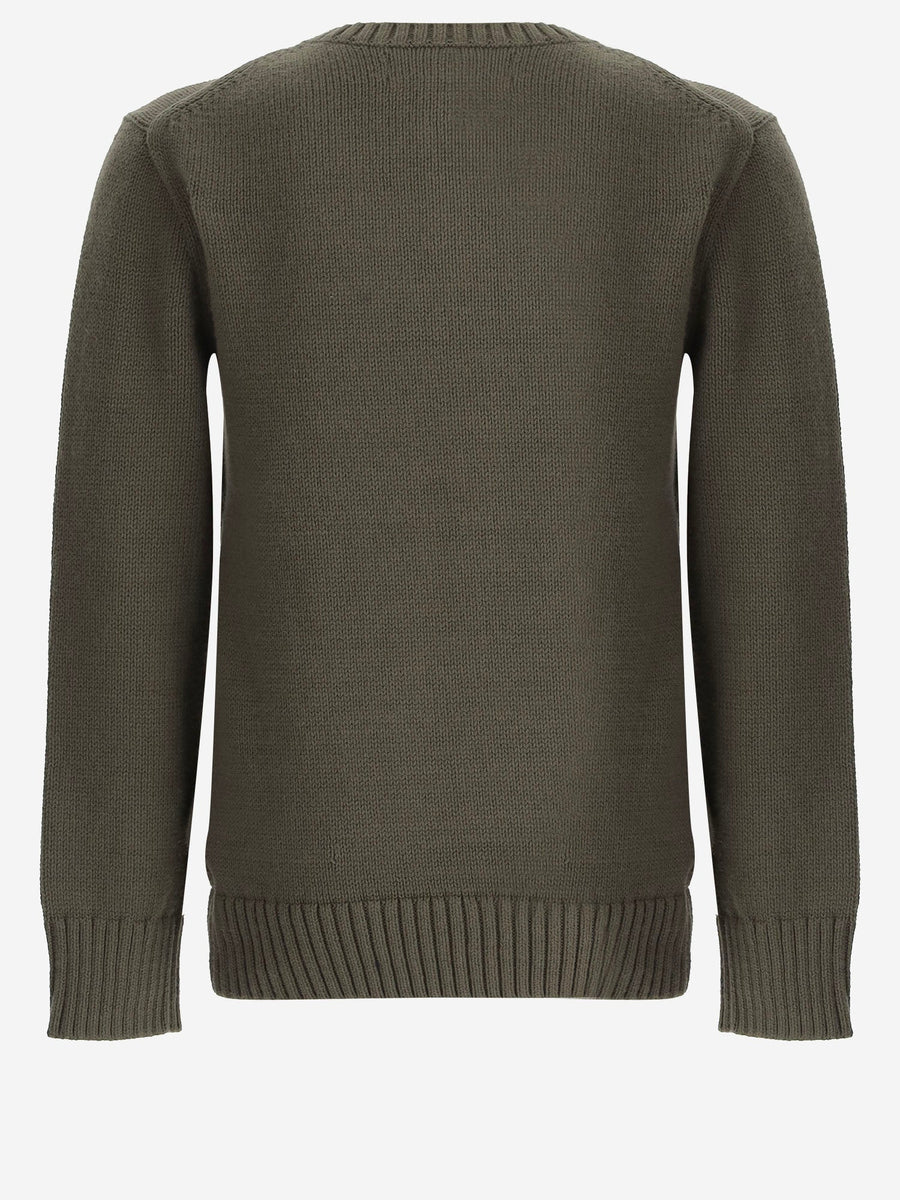 Kids Knit Sweater With Bear Motif Military Green Cotton
