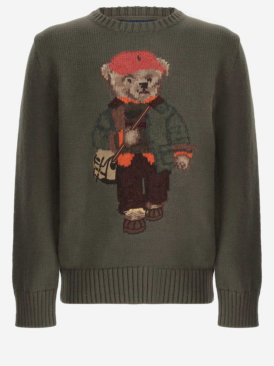 Cotton Sweater With Polo Bear Military Green