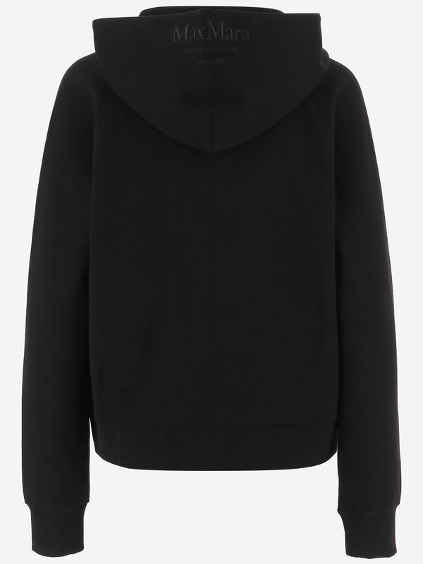 Hooded Zip-Up Sweatshirt Cotton Blend Black