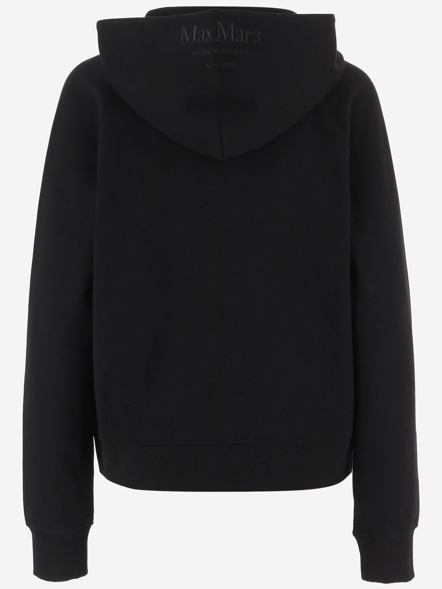 Hooded Zip-Up Sweatshirt Cotton Blend Black