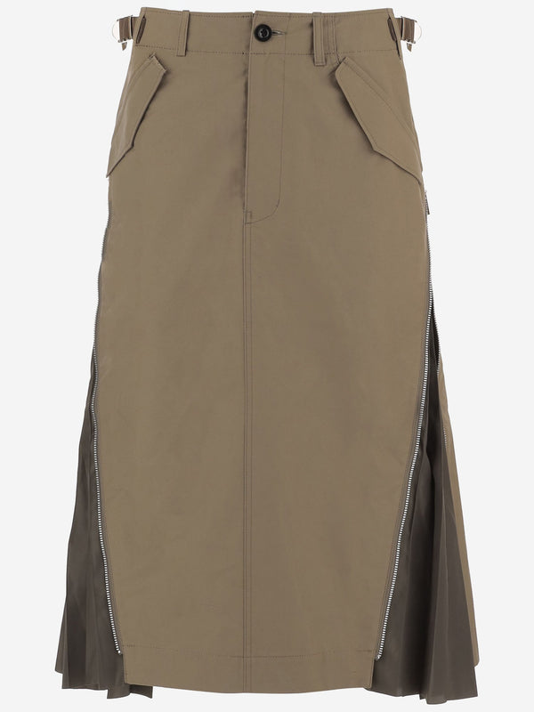 Cotton Skirt With Side Zips Beige