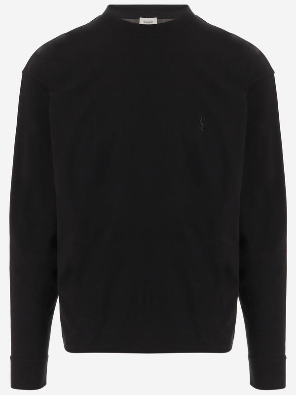 Cotton Sweater With Embroidered Logo Black