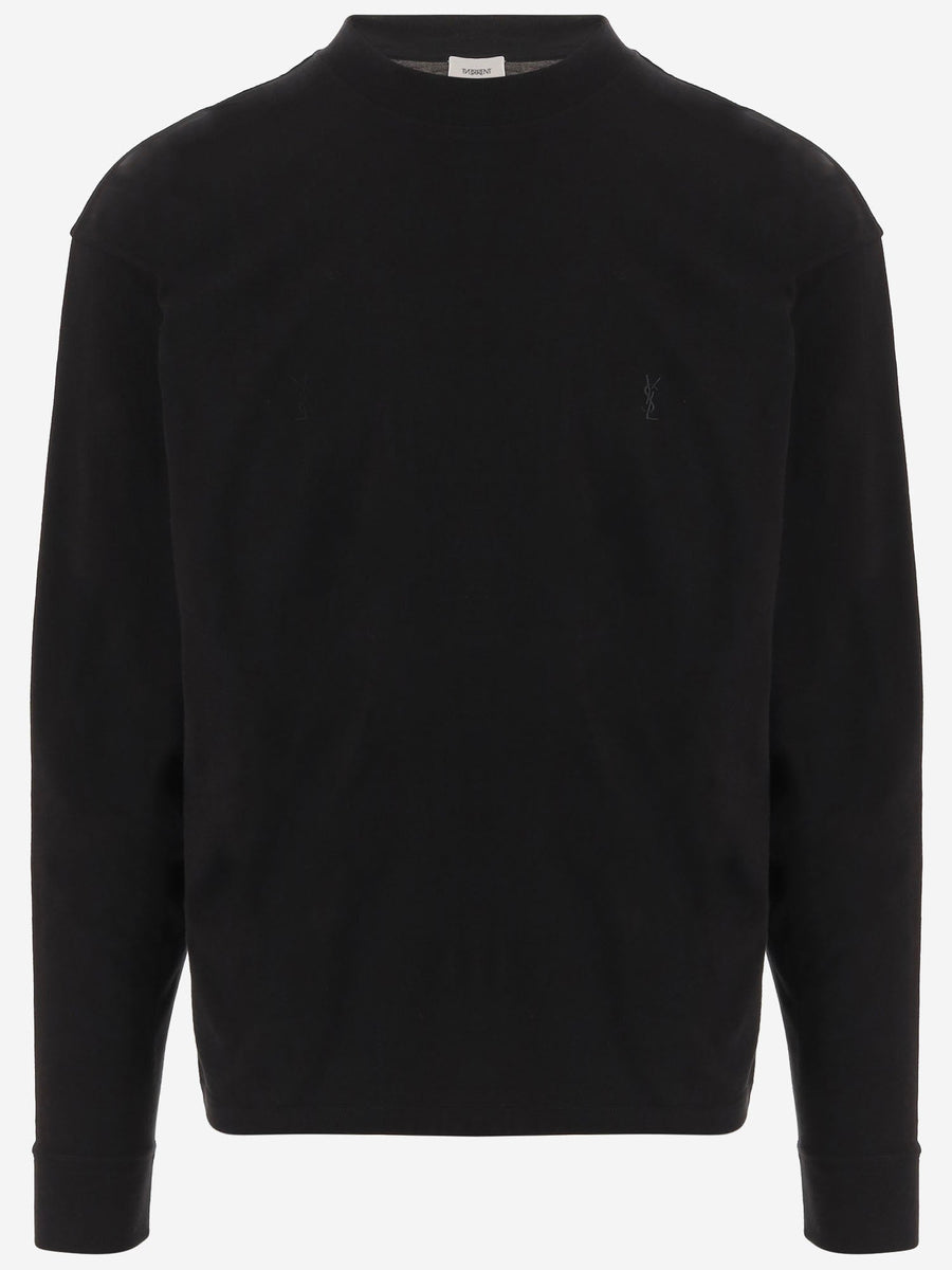 Cotton Sweater With Embroidered Logo Black