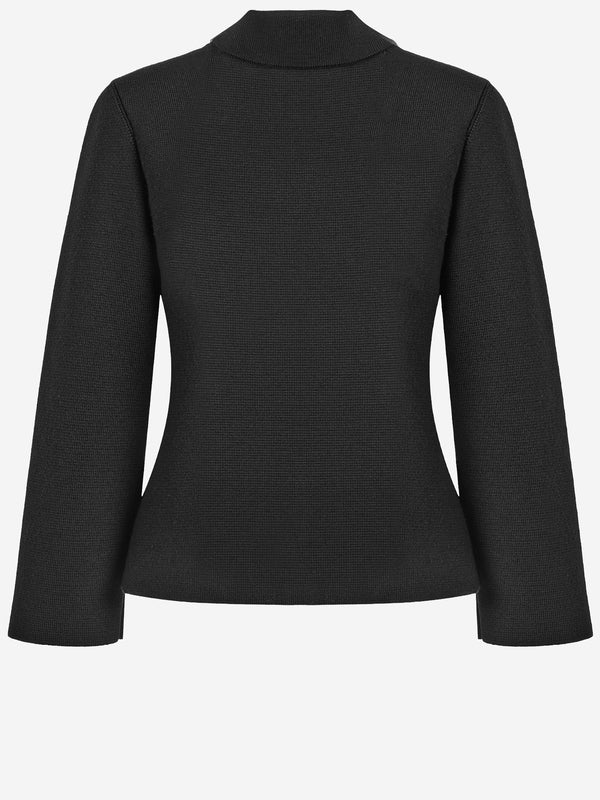 Wool Polo Cardigan Black