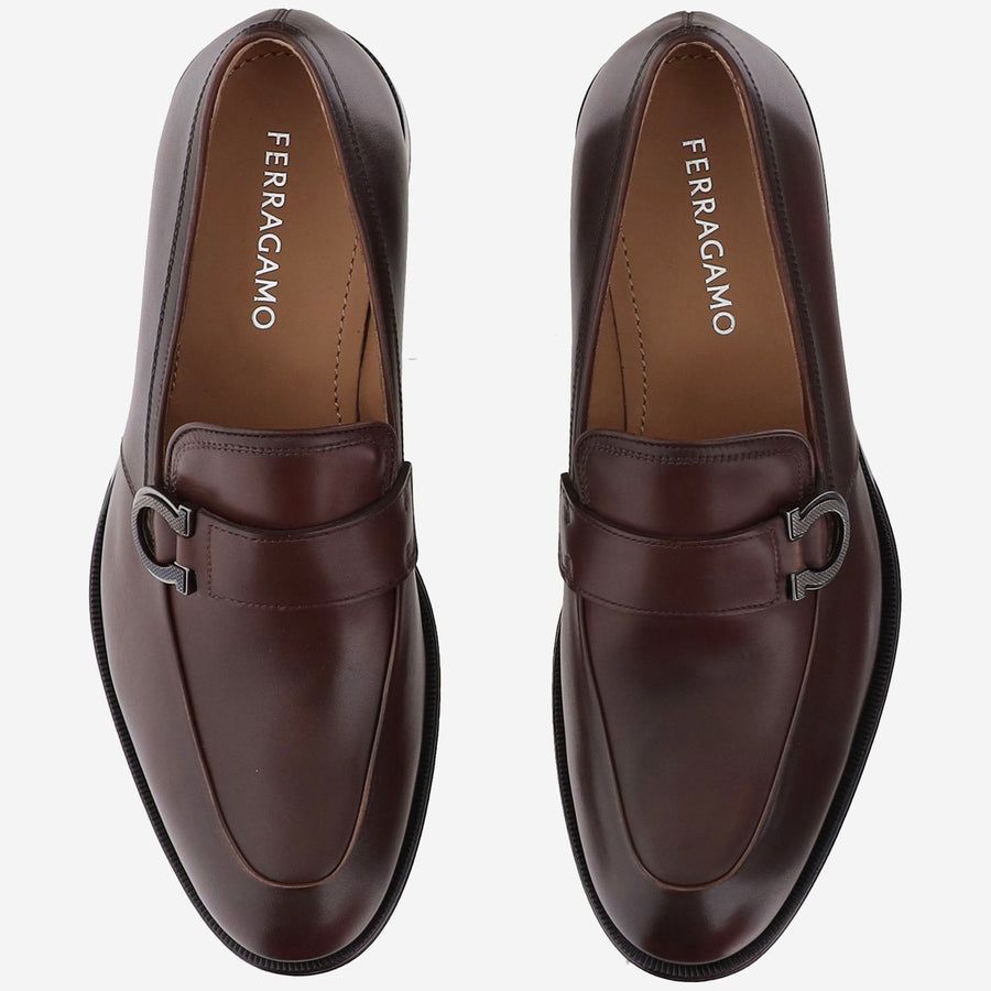 Leather Gancini Loafers Brown Calf