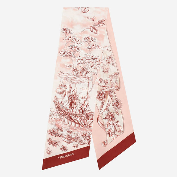 Silk Bandeau Voyage Print Pink Scarf