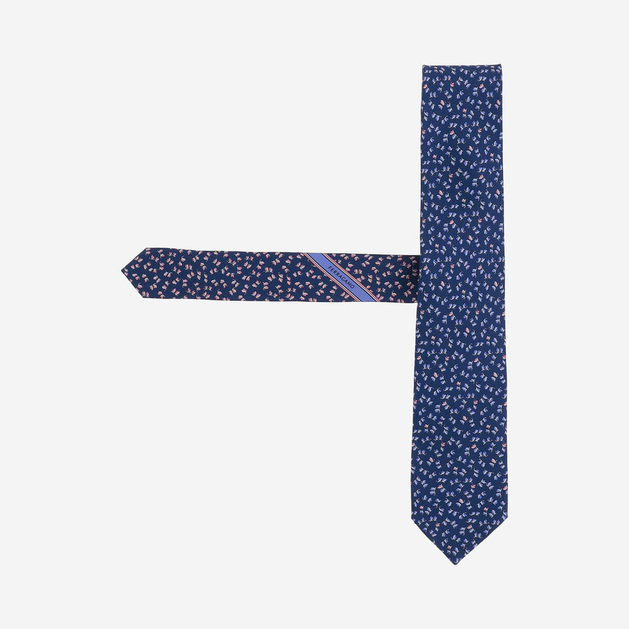 Silk Tie With Patterned Design Blue Ties & Bow