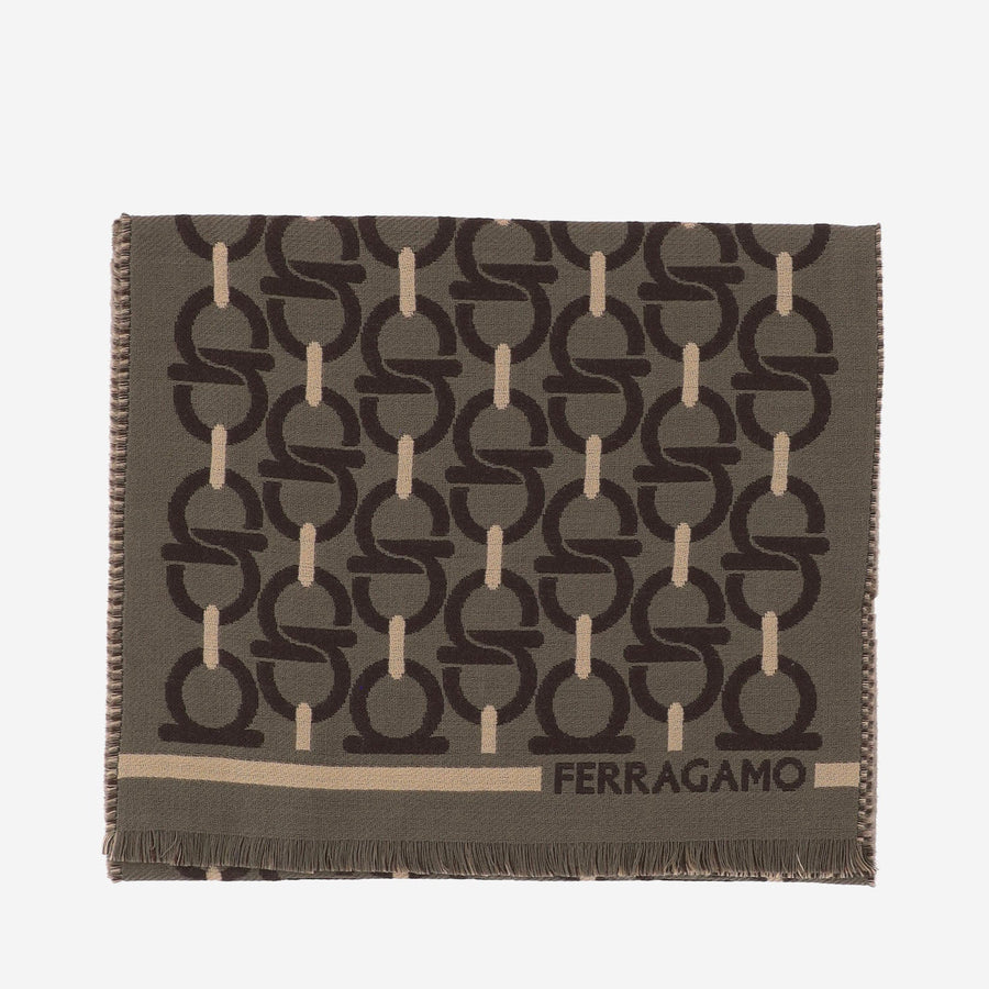 Wool Scarf Olive-Beige-Dark Brown Olive/beige/dark
