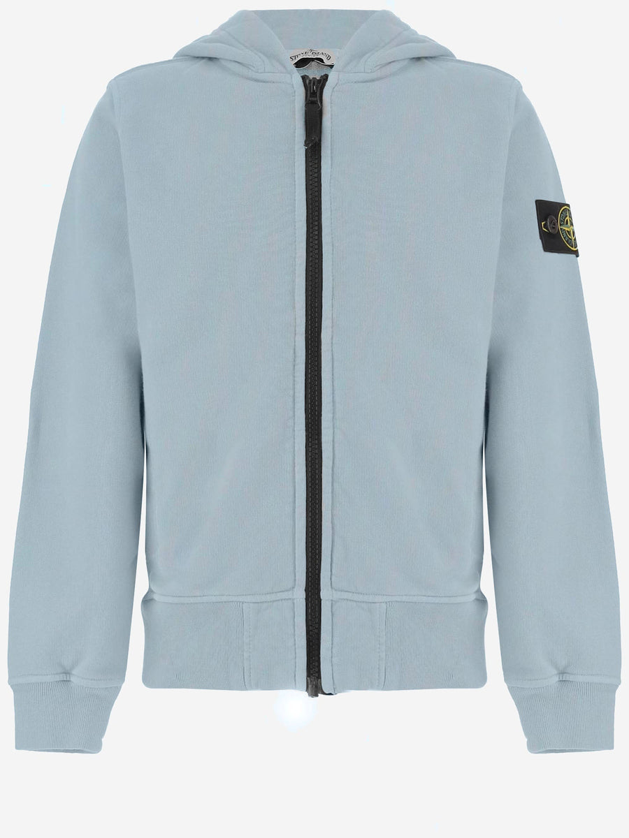 Cotton Hoodie With Logo Patch Light Blue Hoods & Sweatshirts