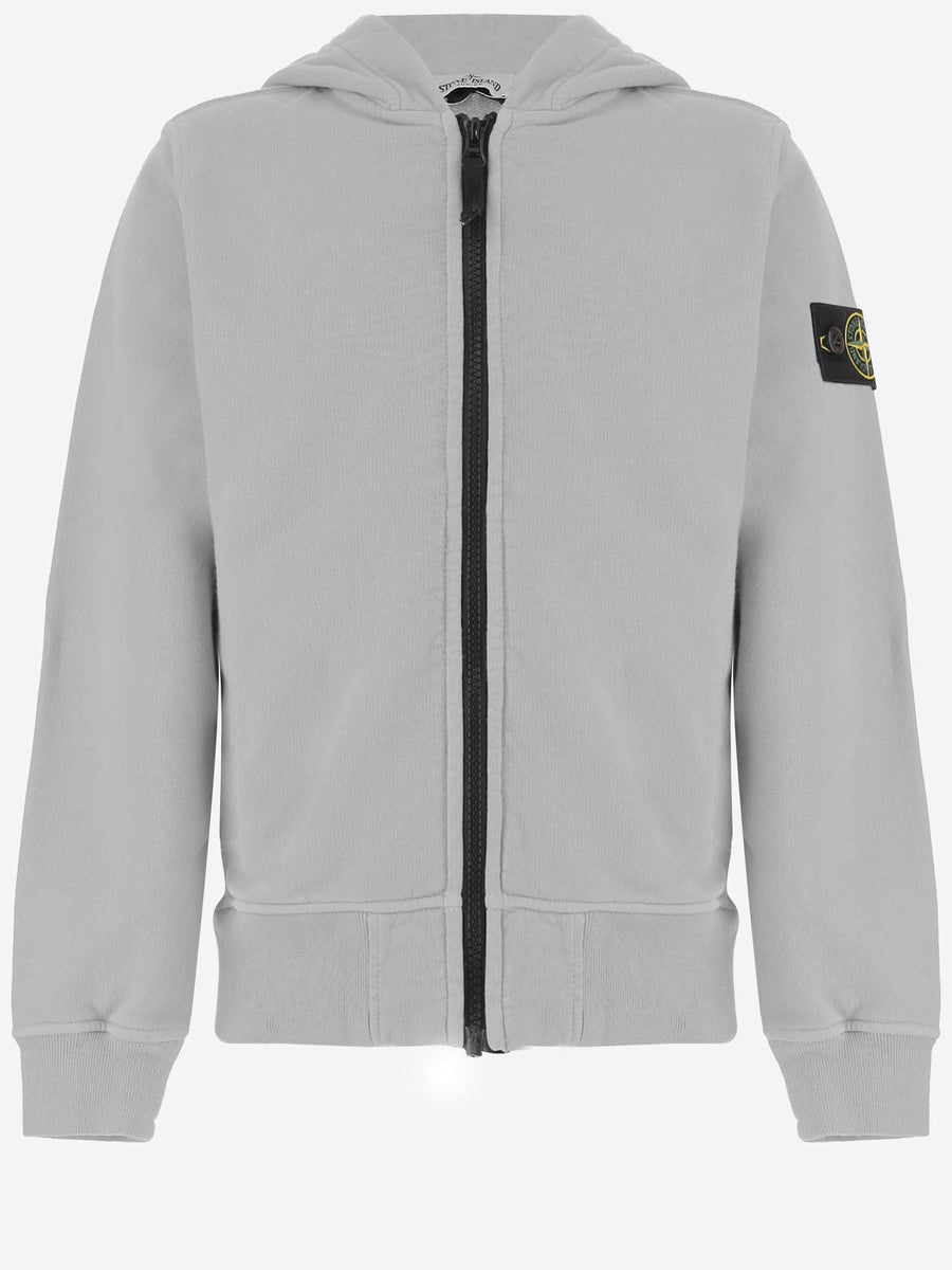Hooded Cotton Sweatshirt With Logo Patch Light Grey Hoods & Sweatshirts