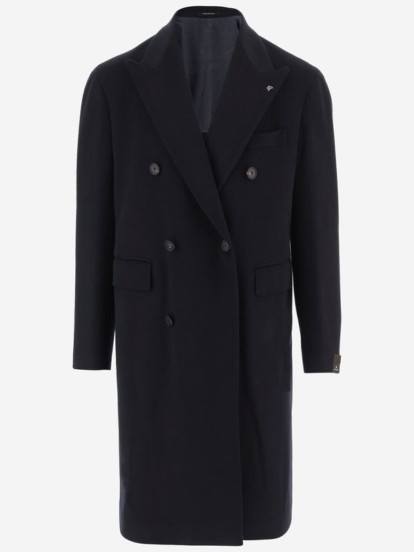 Double-Breasted Wool Coat Dark Blue Virgin