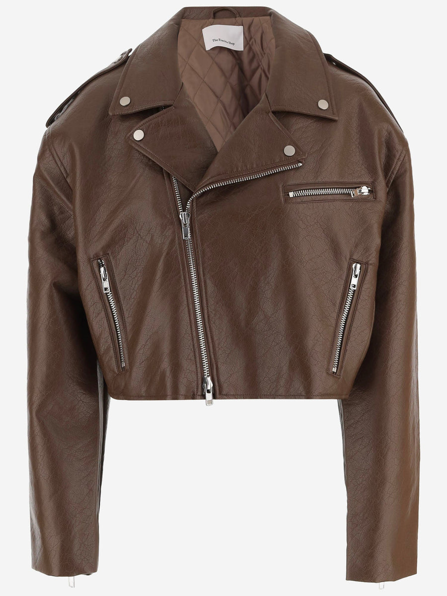 Short Jacket With Metallic Buttons Brown Polyester