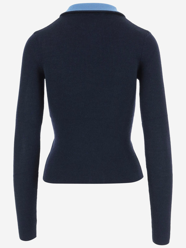 Sweater Wool And Silk Dark Navy Merino