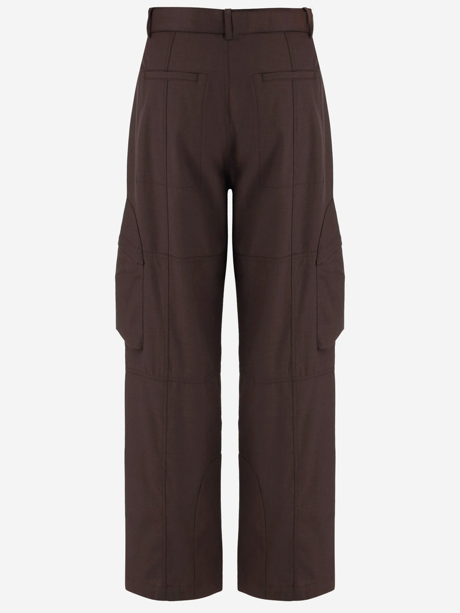 Cargo Pants Brown Wool-Blend Polyester Trousers
