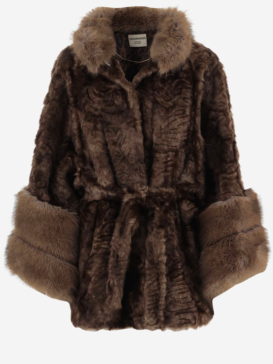 Faux Fur Jacket Brown Polyester