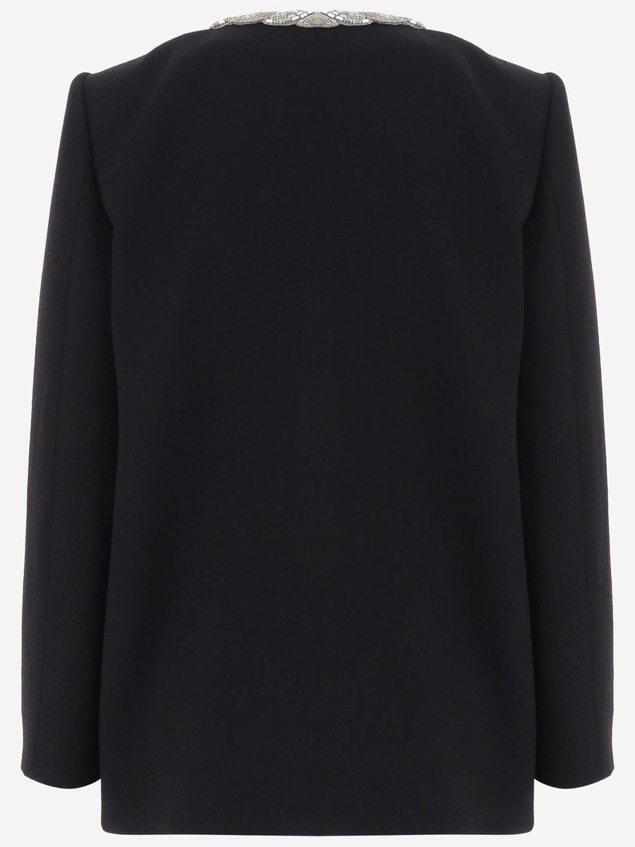 Virgin Wool Jacket With Decorated Collar Black