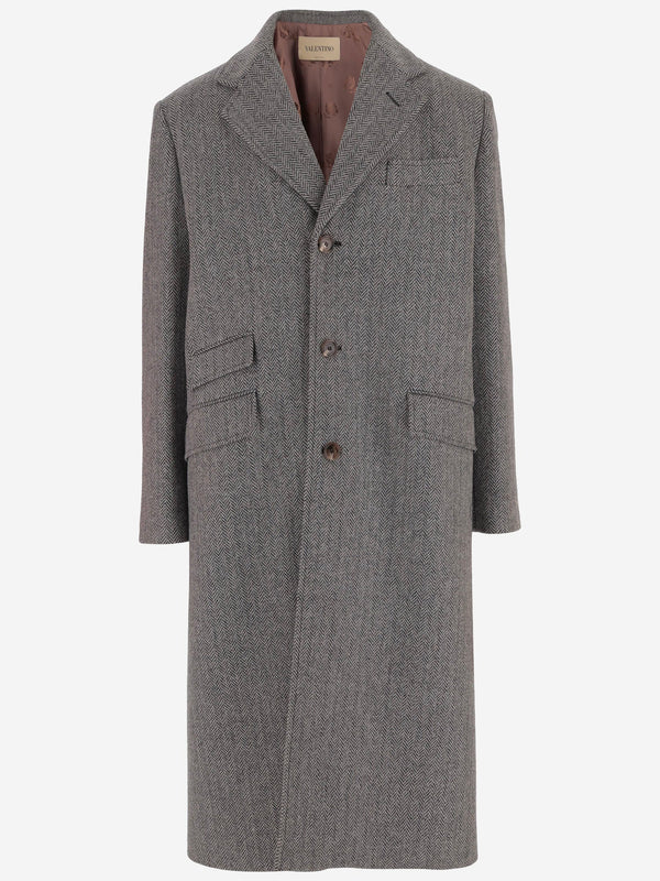Single-Breasted Virgin Wool Coat White/black