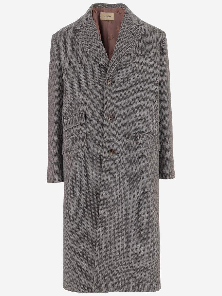 Single-Breasted Virgin Wool Coat White/black