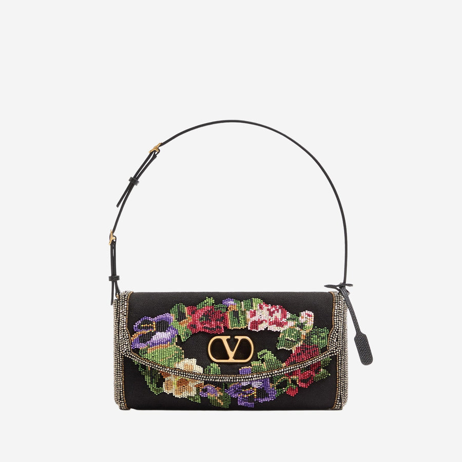 Shoulder Bag Locò Floral-Embroidered Silk Multicolour