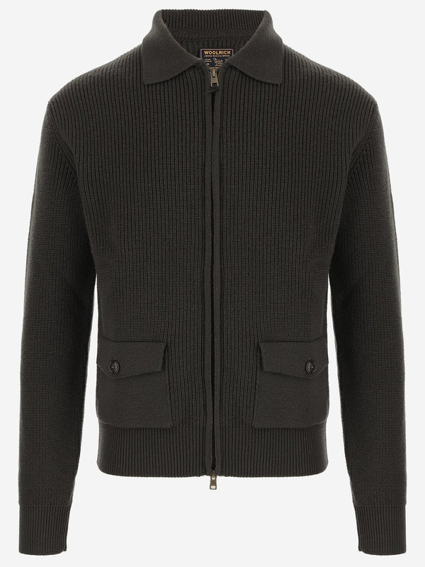 Full-Zip Wool Sweater Dark Green Sweatshirts