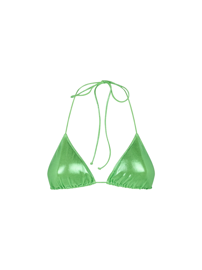 Leah Fluo Green Laminated Triangle Bikini Top