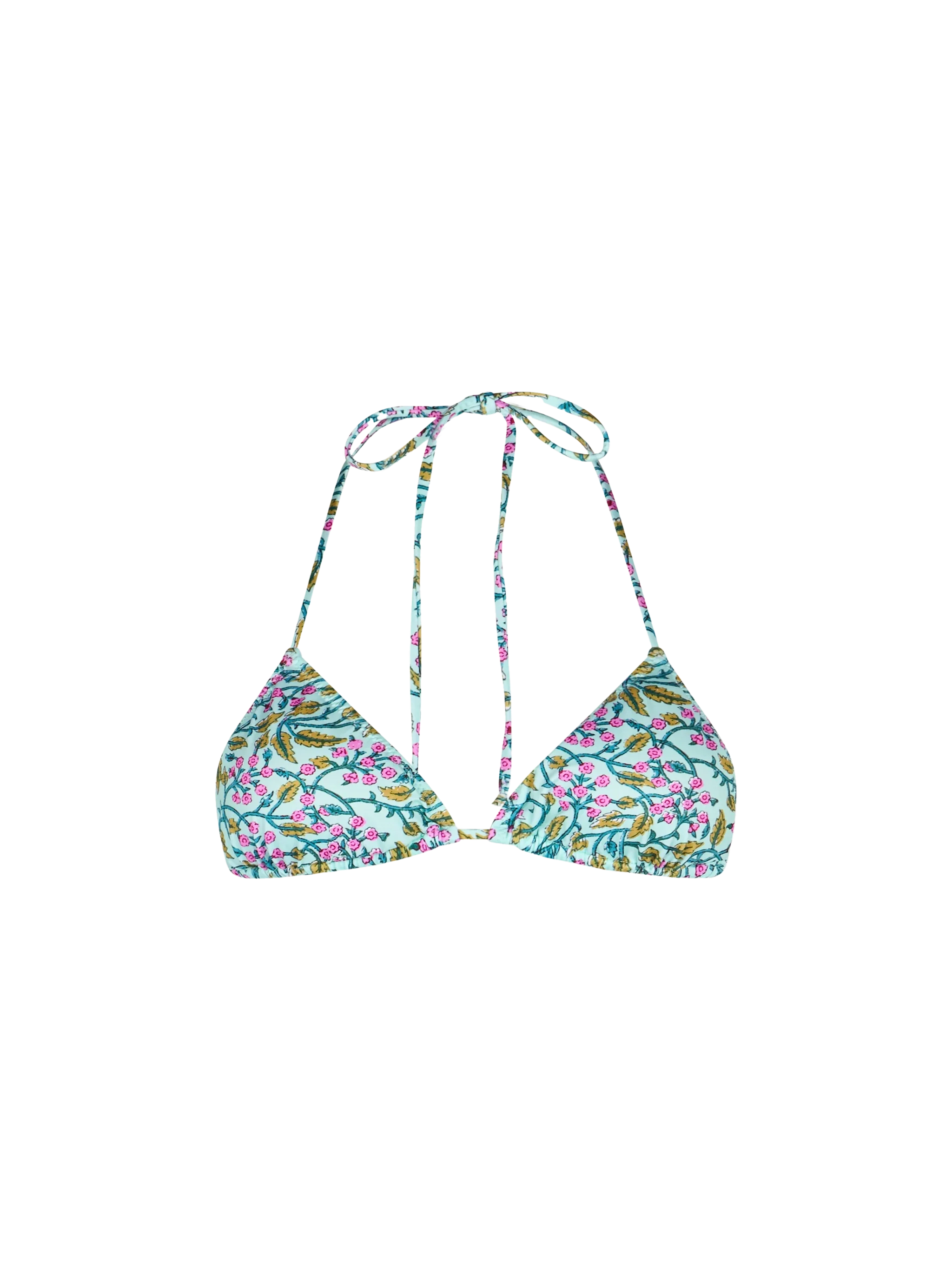 Leah Multicolor Floral Triangle Bikini Top Green