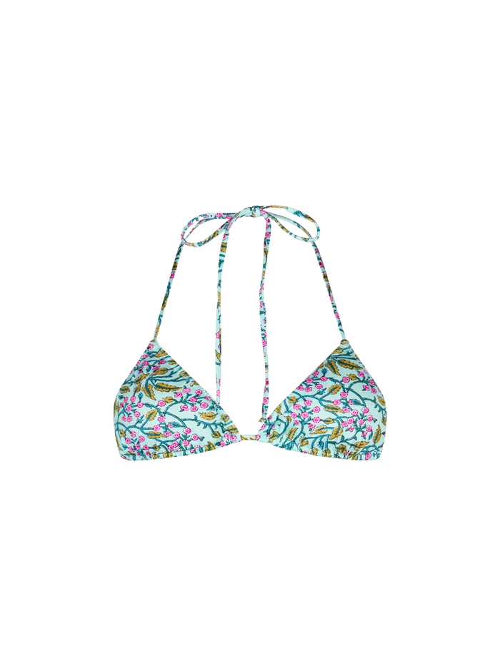 Leah Multicolor Floral Triangle Bikini Top Green
