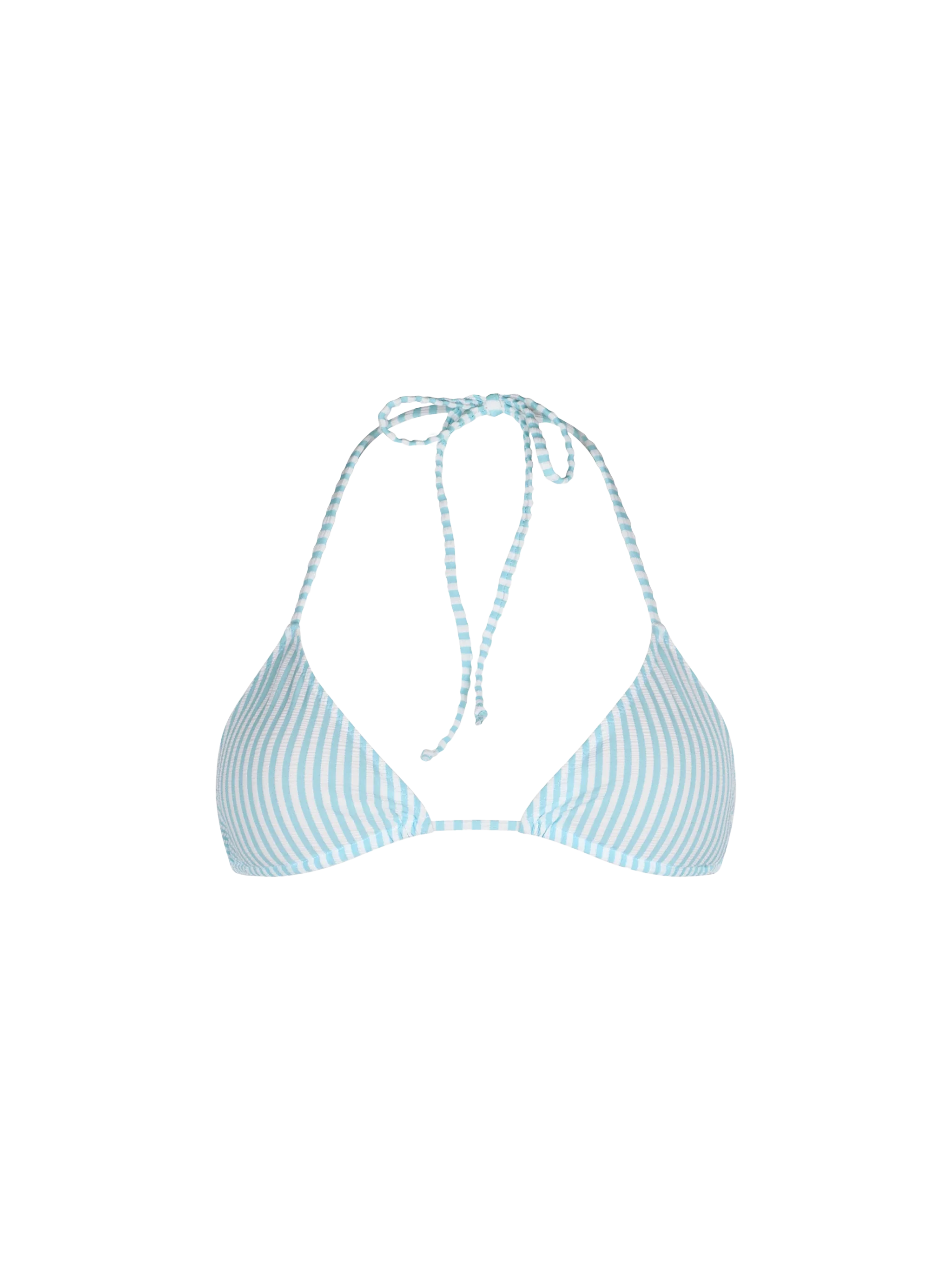 Leah Seersucker Striped Triangle Bikini Top Sky